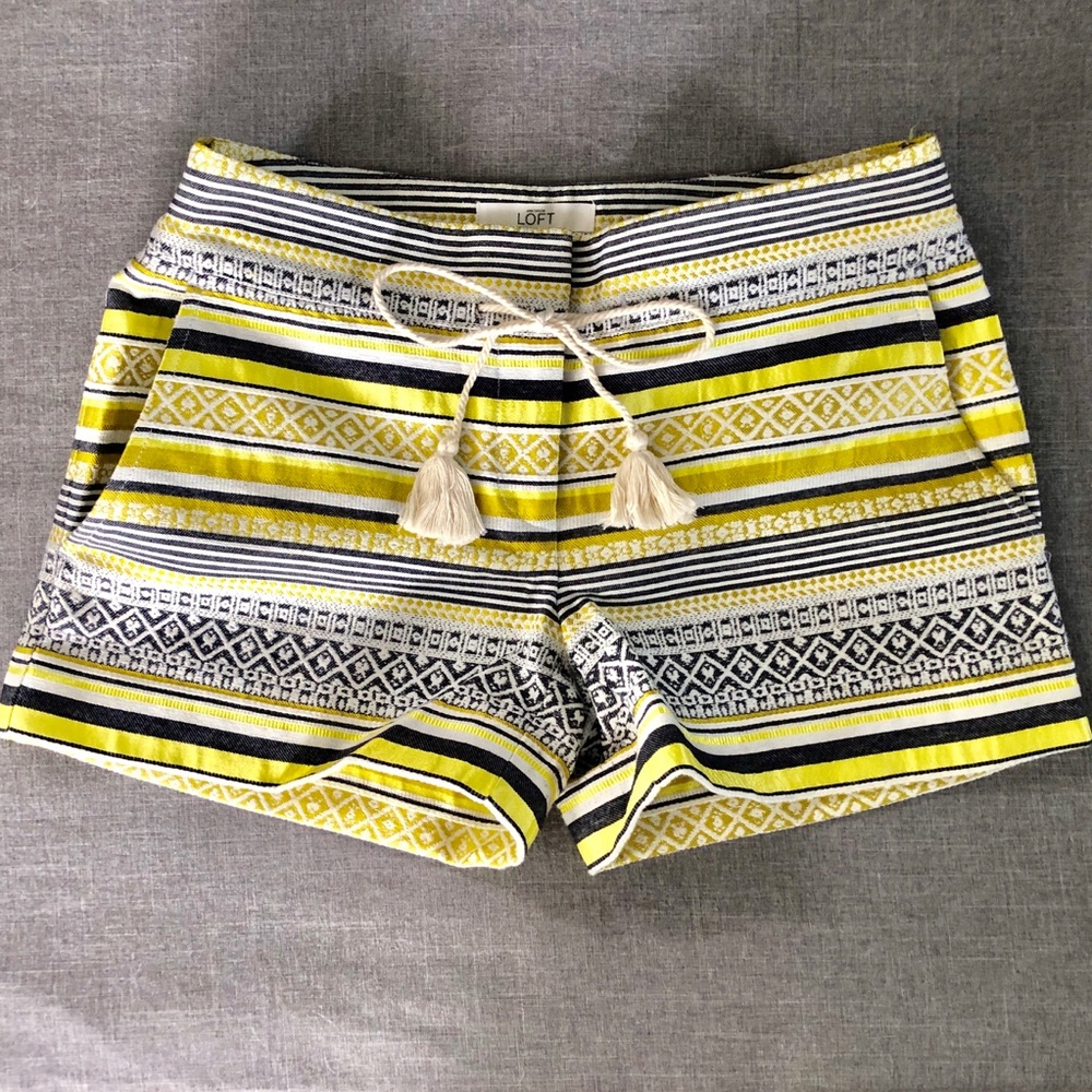 Loft yellow and navy pattern shorts